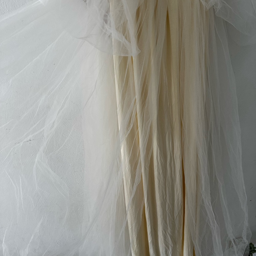 Cream strapless maternity maxi dress with tulle